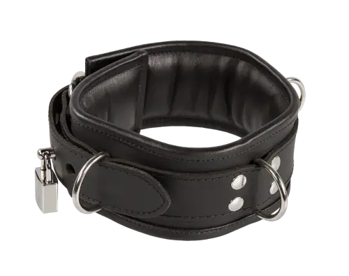 Abschließbares Halsband mit Schloss aus Echtleder bei pm-bodyleather.de